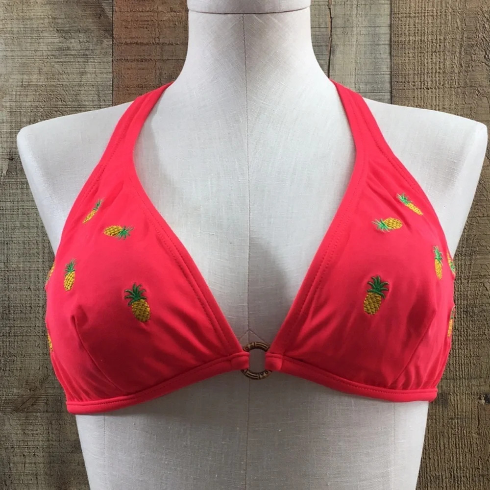 Bare Assets Coral Pineapple Halter Bikini‎ Top Womens Large Padded Swimwear
